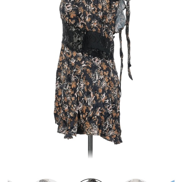 Free People Lucie Mini Boho Black Combo Short Dress NEW 2 Floral Fairy - Picture 7 of 12